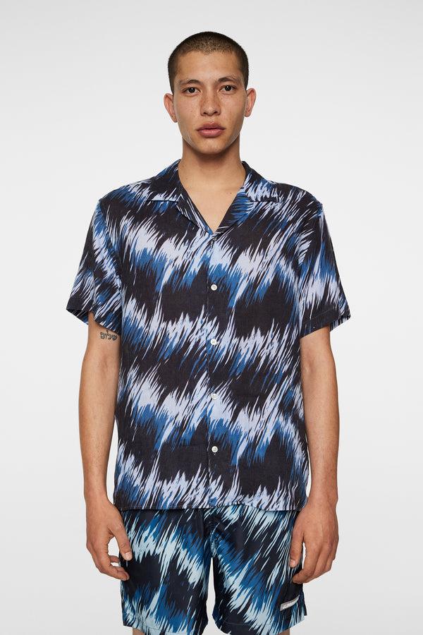 j.lindeberg Elio Linen Printed Shirt Thunderstorm Navy M