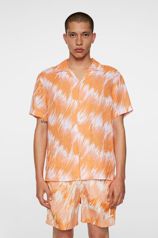 j.lindeberg Elio Linen Printed Shirt Thunderstorm Orange M