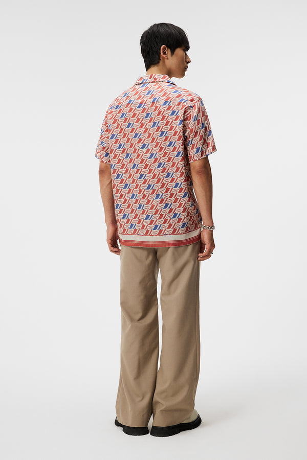 J.lindeberg Elio Tencel Moto Print Shirt Moto Monogram Border Cedar