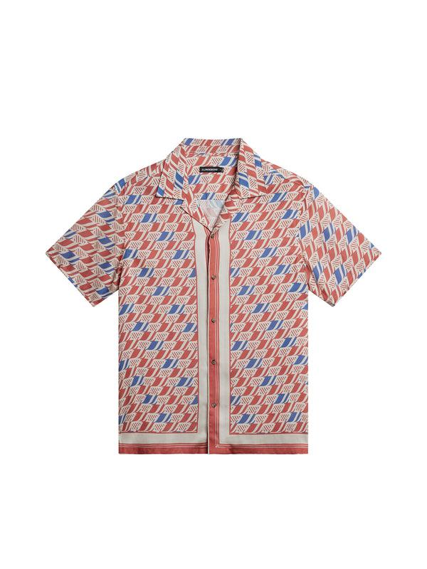 J.lindeberg Elio Tencel Moto Print Shirt Moto Monogram Border Cedar