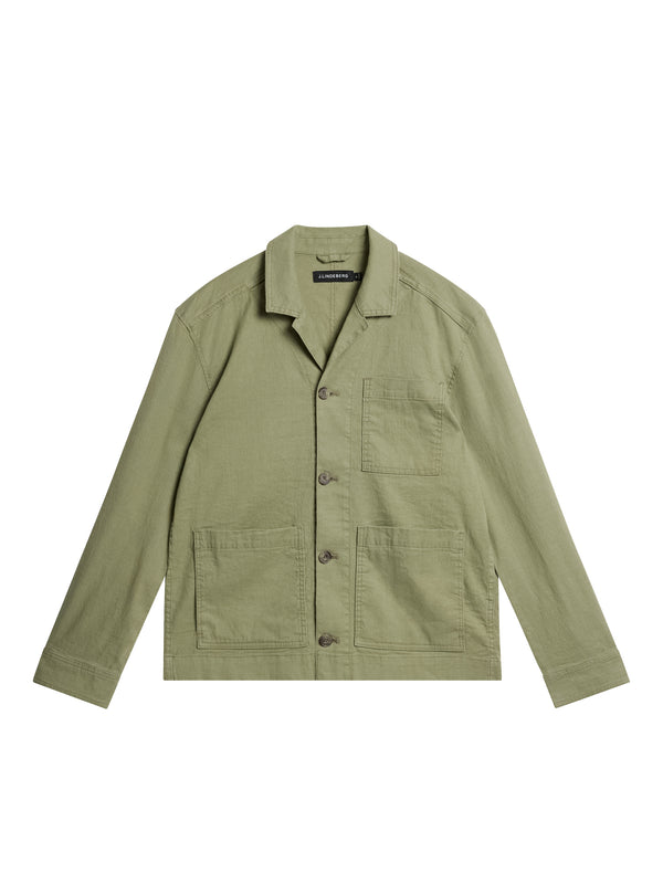 J.lindeberg Errol Linen Workwear Overshirt Oil Green