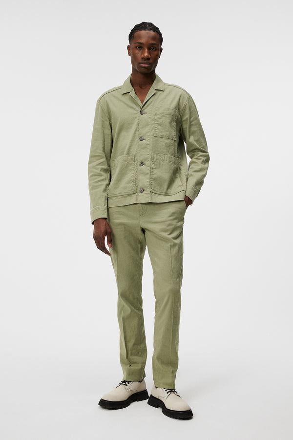 J.lindeberg Errol Linen Workwear Overshirt Oil Green