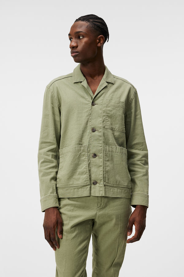 j.lindeberg Errol Linen workwear overshirt Oil Green