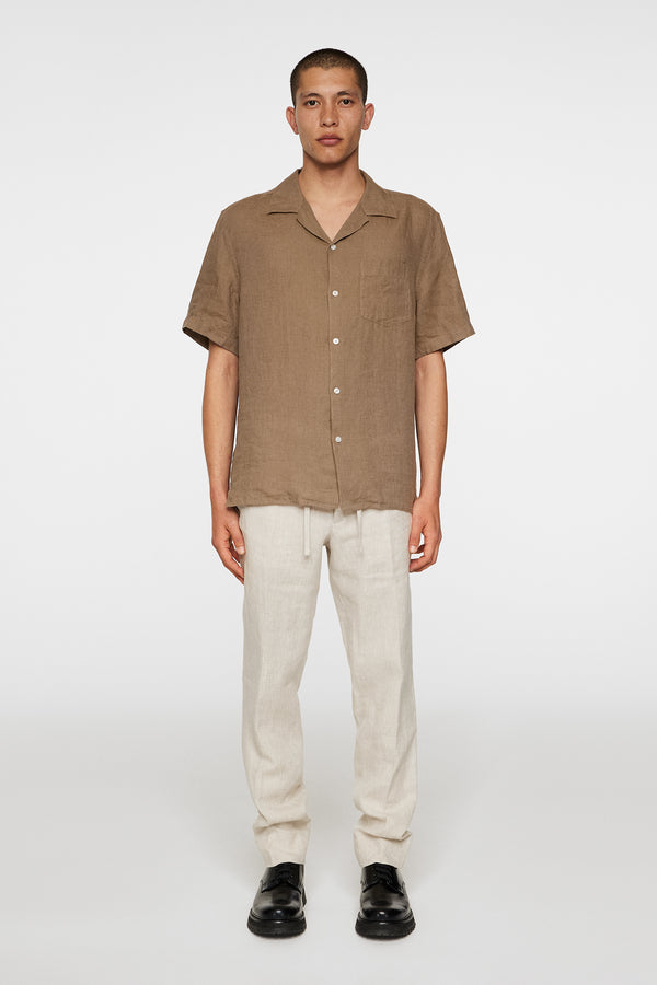 J.lindeberg Elio Linen Melange Shirt Sepia Tint
