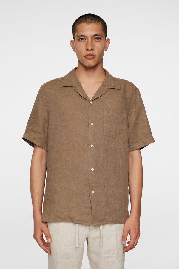 j.lindeberg Elio Linen Melange Shirt Sepia Tint