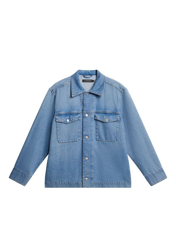 J.lindeberg Hunt Washed Denim Overshirt Mid Blue