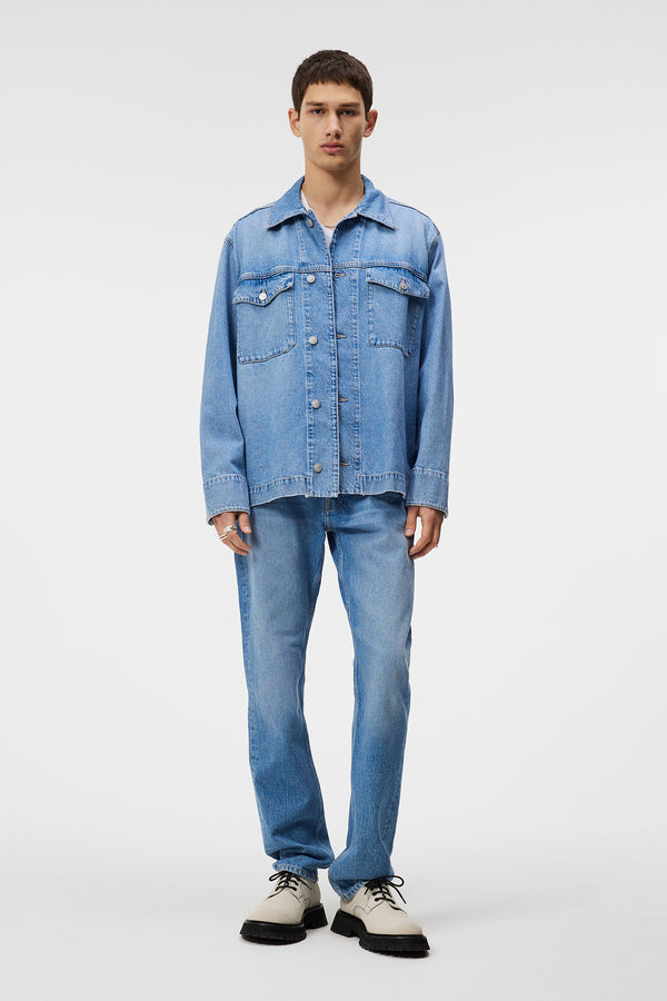 J.lindeberg Hunt Washed Denim Overshirt Mid Blue