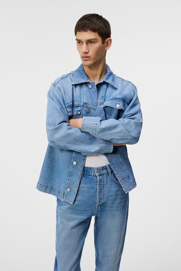 j.lindeberg Hunt Washed Denim Overshirt Mid Blue