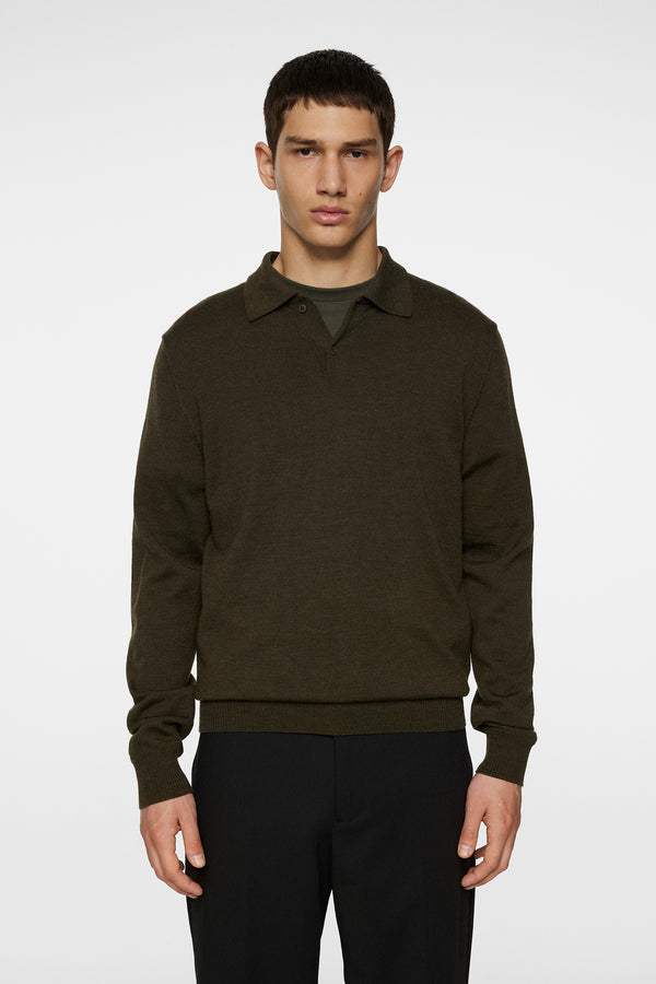 j.lindeberg Kai Knitted Merino Polo Forest Green Melange