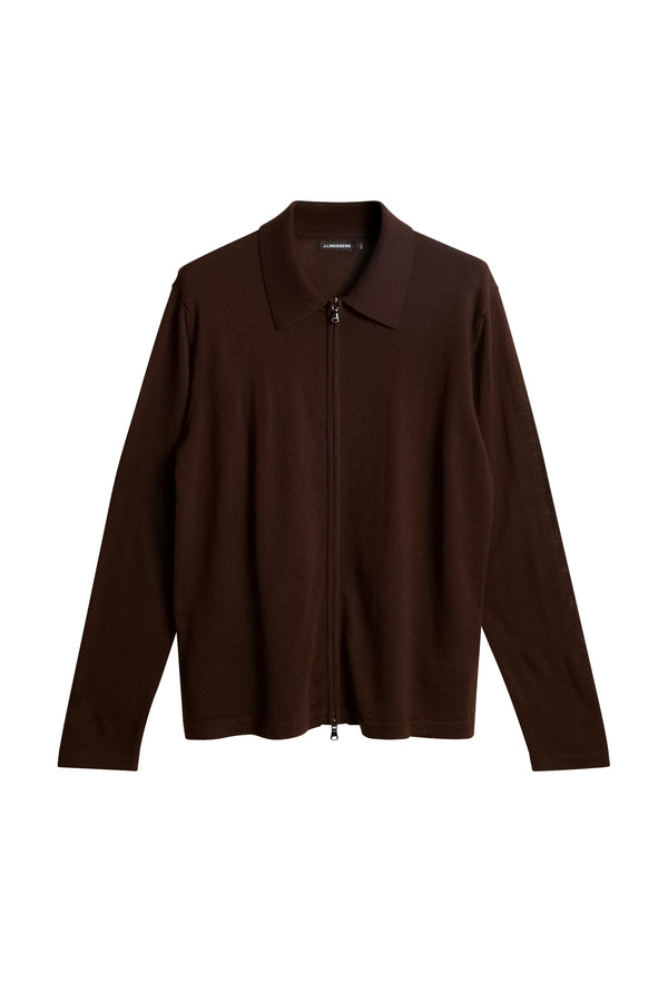 J.lindeberg Kaleb Merino Zip Cardigan Bitter Chocolate
