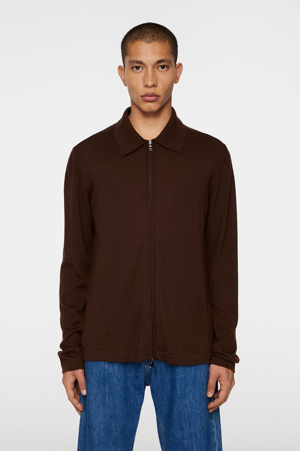 j.lindeberg Kaleb Merino Zip Cardigan Bitter Chocolate