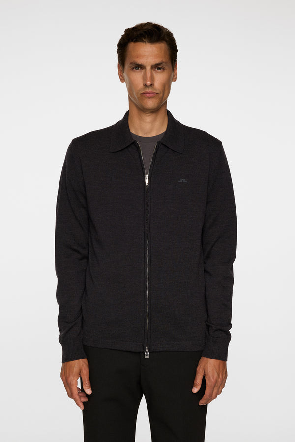 j.lindeberg Kaleb Merino Zip Cardigan Dark Grey Melange