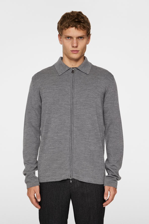 j.lindeberg Kaleb Merino Zip Cardigan Mid Grey Melange