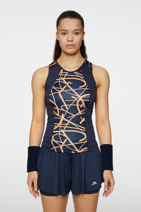 j.lindeberg Miria Printed Top Court Swirl Navy Mock M