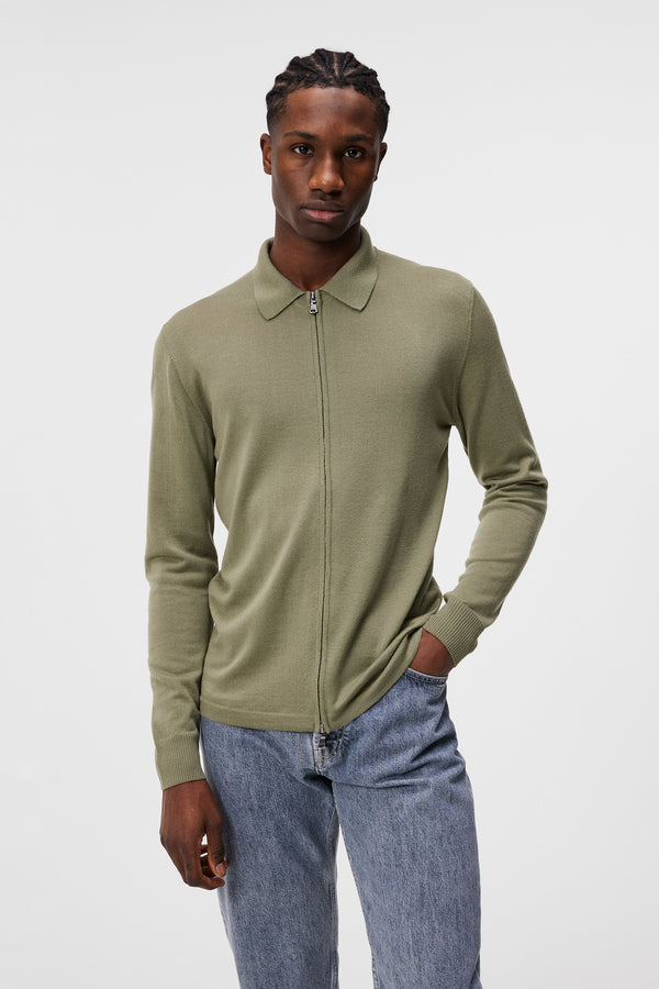 j.lindeberg Nyle Light Merino Zip Cardigan Oil Green