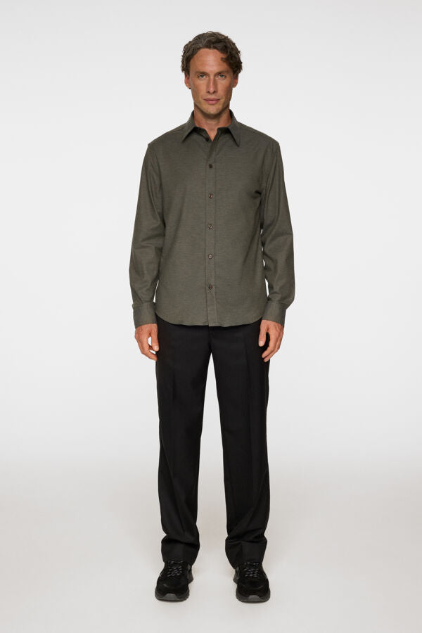 J.lindeberg Slim Light Flannel Shirt Forest Green Melange