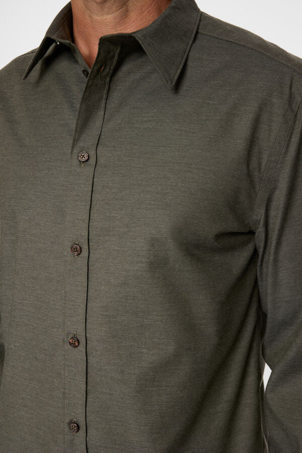 J.lindeberg Slim Light Flannel Shirt Forest Green Melange