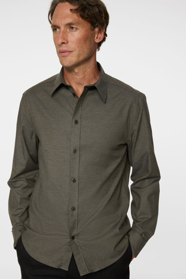 J.lindeberg Slim Light Flannel Shirt Forest Green Melange
