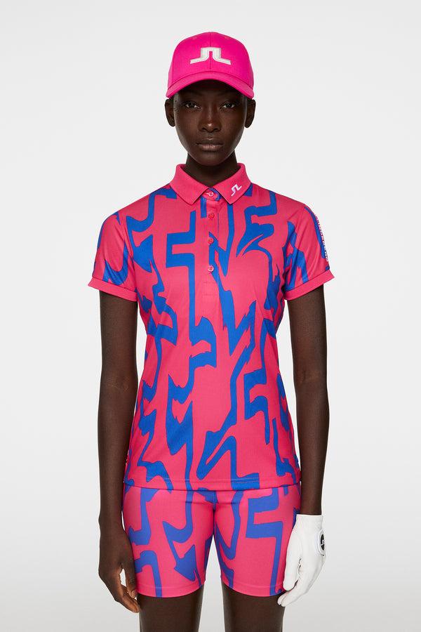 j.lindeberg Tour Tech Print Polo Glitch Bridge Pink