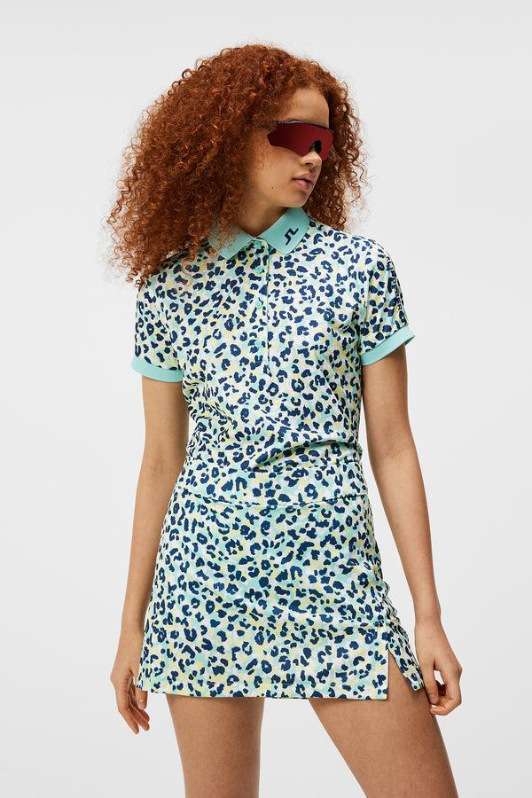 j.lindeberg Tour Tech Print Polo Leopard Aruba Blue