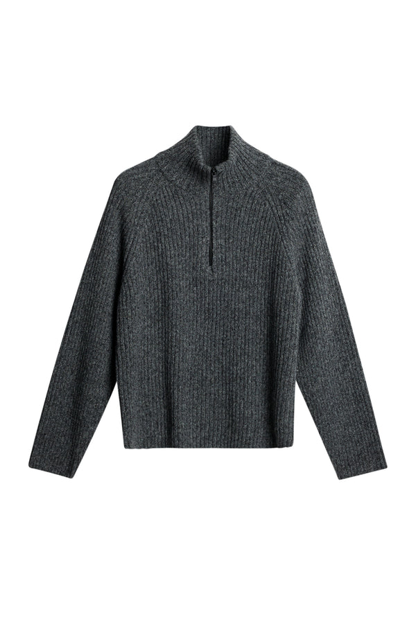 J.lindeberg Victor Zip Wool Sweater Dark Grey Melange