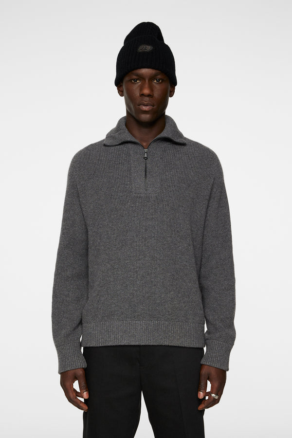 j.lindeberg Wilmer Quarter Zip Knit Mid Grey Melange