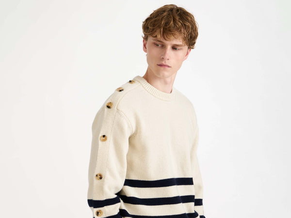 J.w.anderson Buttoned Sleeve Breton Jumper In Ivory