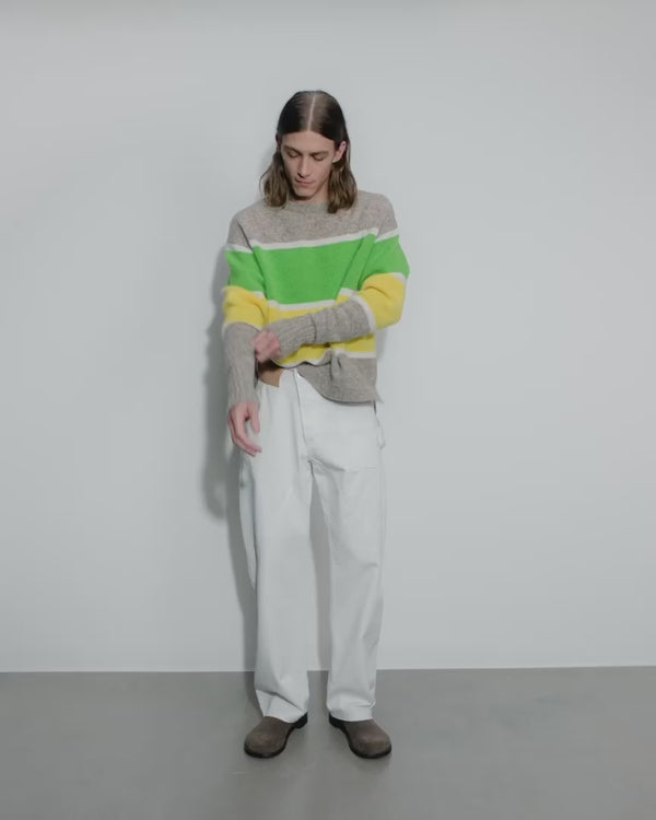 J.w.anderson Contrast Striped Crew Neck Jumper In Beige Melange