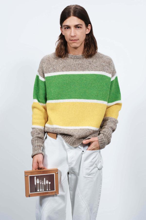 J.w.anderson Contrast Striped Crew Neck Jumper In Beige Melange