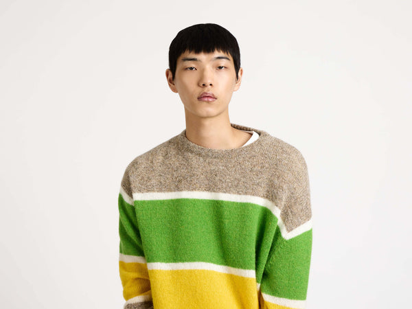 j.w.anderson Contrast striped crew neck jumper in beige melange