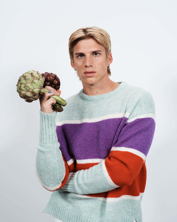 J.w.anderson Contrast Striped Crew Neck Jumper In Mint