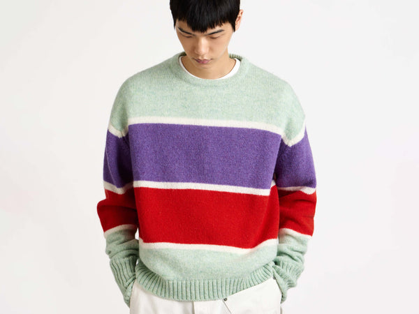 J.w.anderson Contrast Striped Crew Neck Jumper In Mint