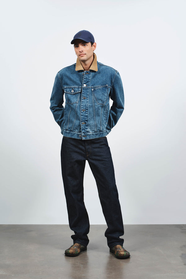 J.w.anderson Corduroy Collar Denim Jacket In Mid Blue