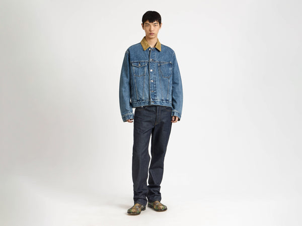 J.w.anderson Corduroy Collar Denim Jacket In Mid Blue