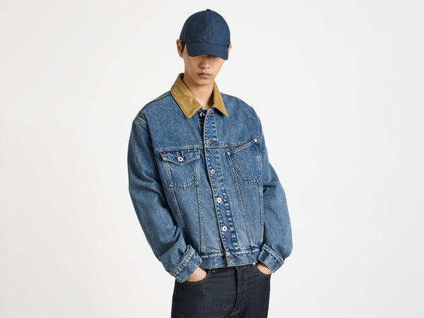 J.w.anderson Corduroy Collar Denim Jacket In Mid Blue