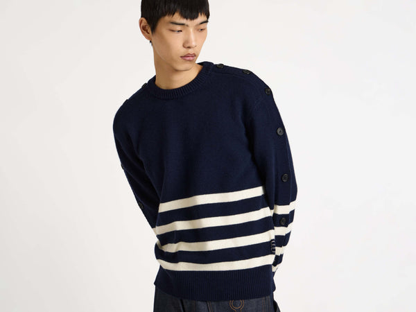 J.w.anderson Buttoned Sleeve Breton Jumper In Navy