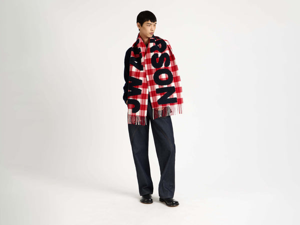 J.w.anderson Checkered Logo Scarf In Red White