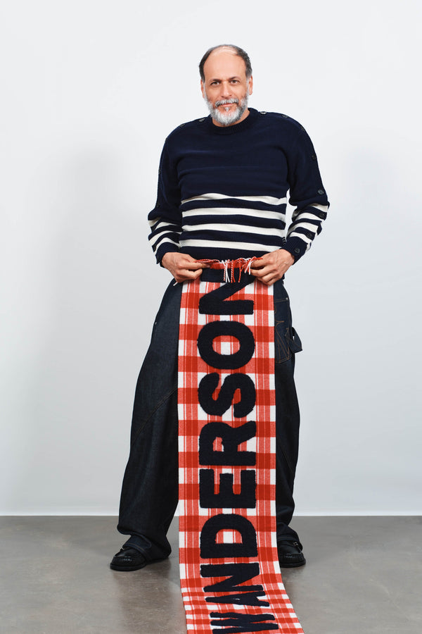 J.w.anderson Checkered Logo Scarf In Red White