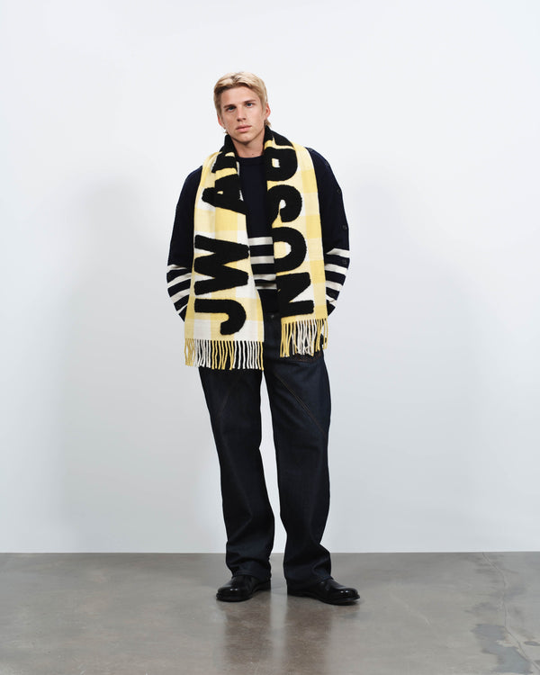 J.w.anderson Checkered Logo Scarf In Yellow