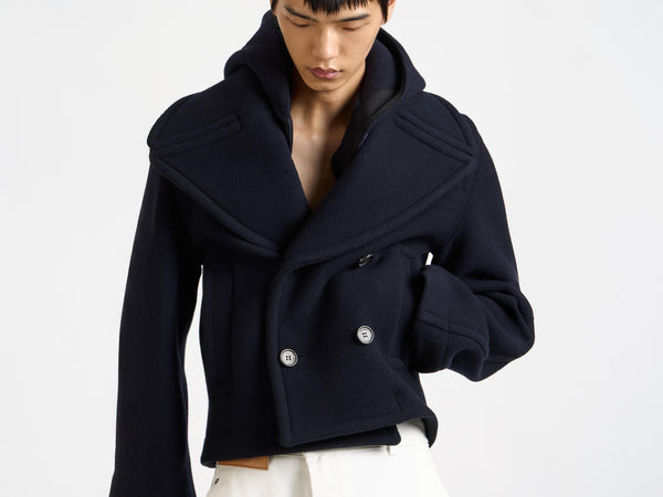 J.w.anderson Cropped Hooded Coat In Navy