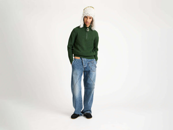 J.w.anderson Half Zip Jumper In Pine