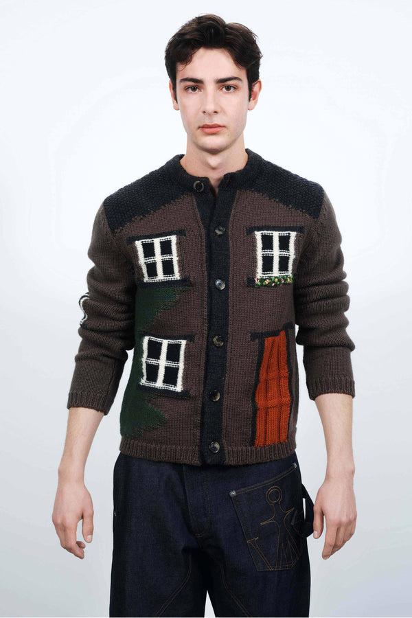 J.w.anderson House Polo Cardigan In Chestnut Brown