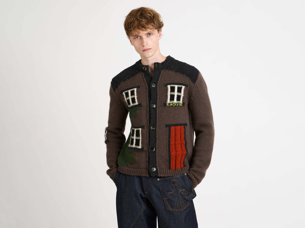 J.w.anderson House Polo Cardigan In Chestnut Brown