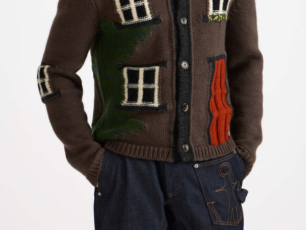 j.w.anderson House polo cardigan in chestnut brown