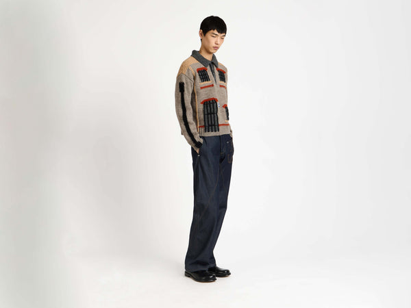 J.w.anderson House Polo Jumper In Beige Melange