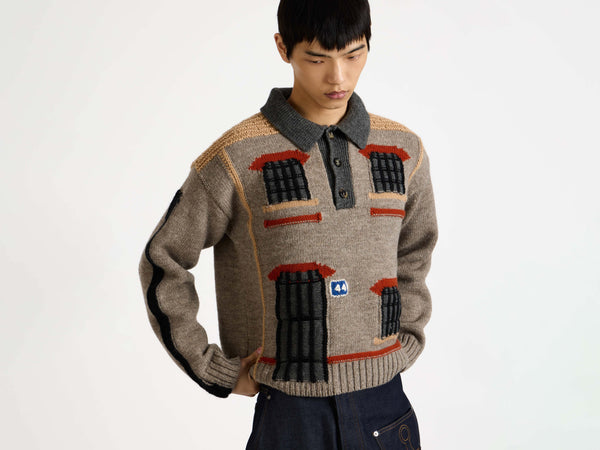 j.w.anderson House polo jumper in beige melange
