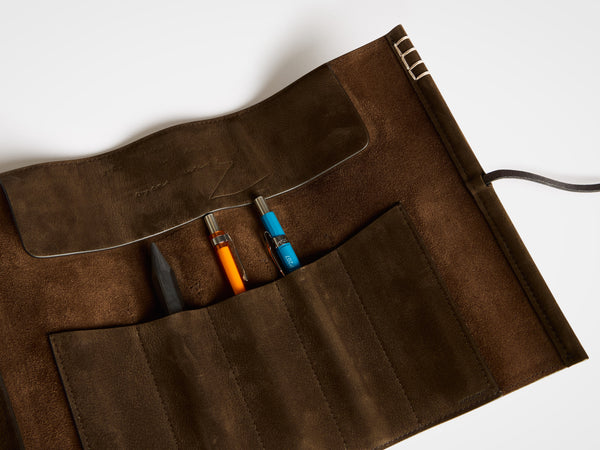 J.w.anderson Leather Pen Roll Case In Dark Brown