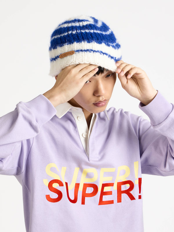 J.w.anderson Striped Beanie Hat In Royal Blue