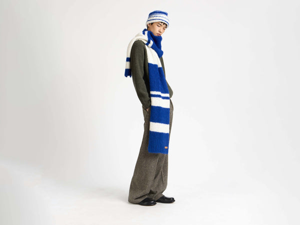 J.w.anderson Striped Beanie Hat In Royal Blue