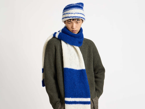 j.w.anderson Striped beanie hat in royal blue